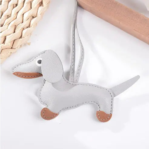 Cute 3D Dachshund Leather Bag Charm Accessory