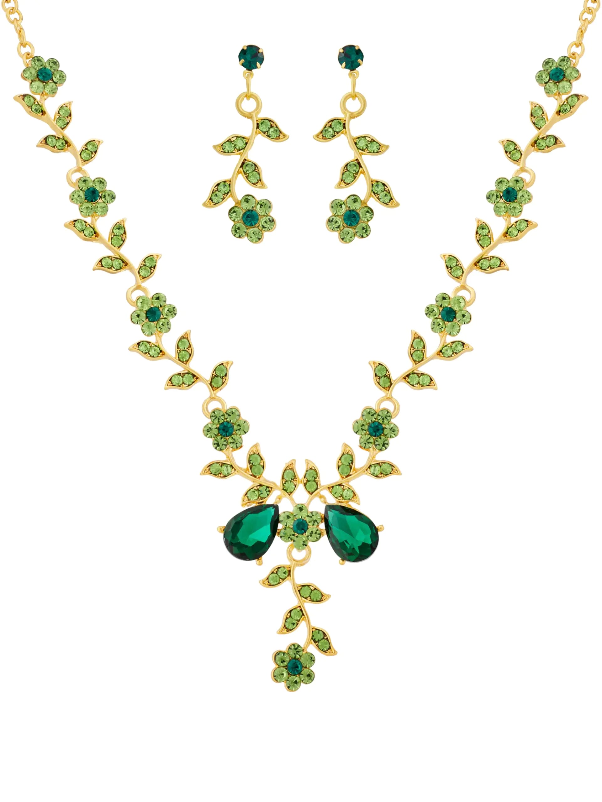 Sacina Green Bridesmaid Jewelry Set Flower Leaf Rhinestone Necklace and Earrings Set