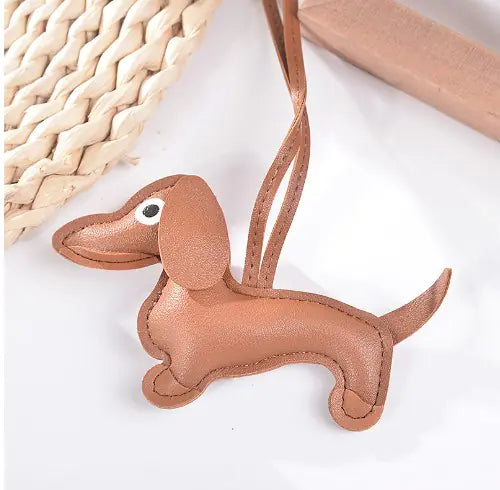 Cute 3D Dachshund Leather Bag Charm Accessory