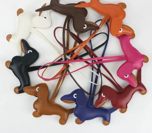 Cute 3D Dachshund Leather Bag Charm Accessory